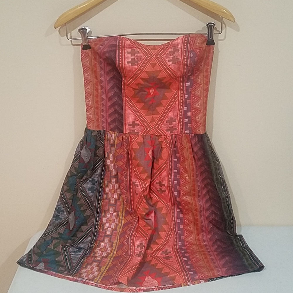 Boho Aztec Print Mini Dress Sweatheart Orange